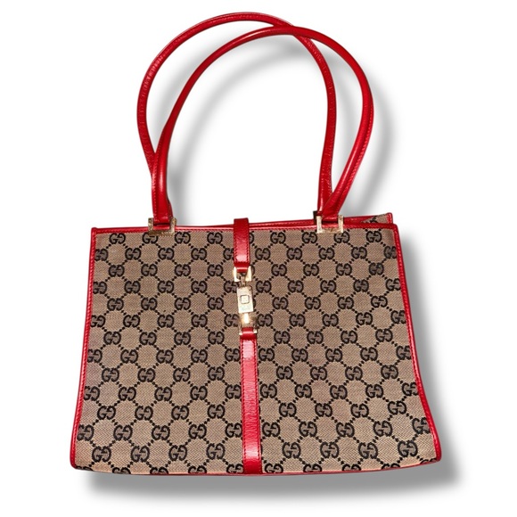 Gucci Handbags - Gucci GG Canvas & Red Leather Jackie O Tote – Vintage, Excellent Condition